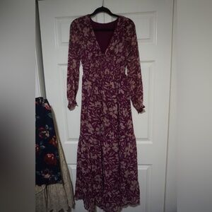 Marshalls Purple and Cream Floral Long Sleeve Dress